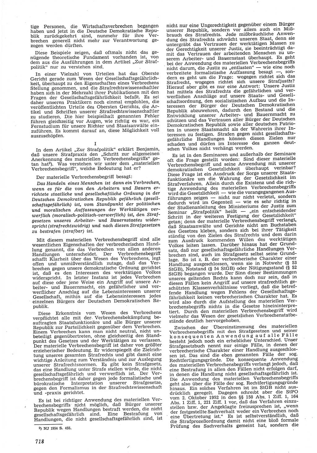 Neue Justiz (NJ), Zeitschrift für Recht und Rechtswissenschaft [Deutsche Demokratische Republik (DDR)], 8. Jahrgang 1954, Seite 718 (NJ DDR 1954, S. 718)