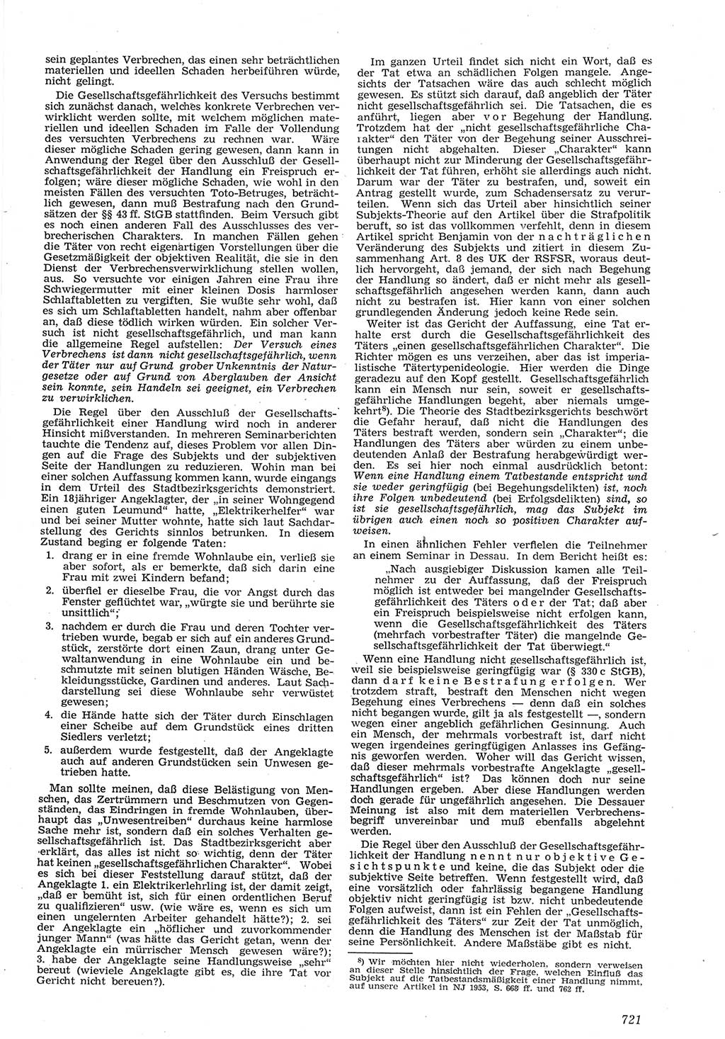 Neue Justiz (NJ), Zeitschrift für Recht und Rechtswissenschaft [Deutsche Demokratische Republik (DDR)], 8. Jahrgang 1954, Seite 721 (NJ DDR 1954, S. 721)