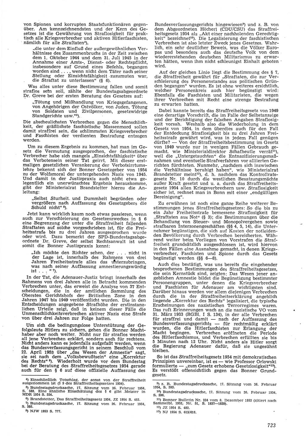 Neue Justiz (NJ), Zeitschrift für Recht und Rechtswissenschaft [Deutsche Demokratische Republik (DDR)], 8. Jahrgang 1954, Seite 723 (NJ DDR 1954, S. 723)