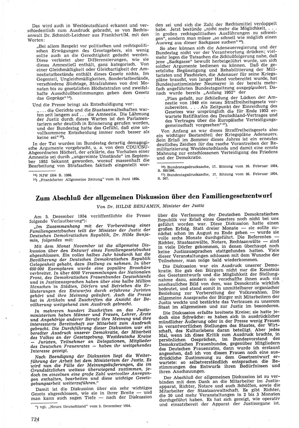 Neue Justiz (NJ), Zeitschrift für Recht und Rechtswissenschaft [Deutsche Demokratische Republik (DDR)], 8. Jahrgang 1954, Seite 724 (NJ DDR 1954, S. 724)