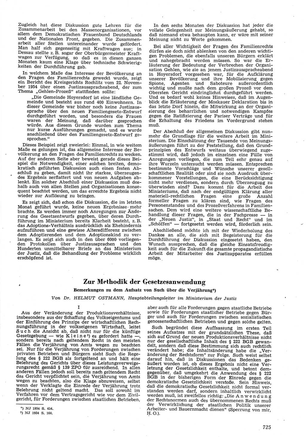 Neue Justiz (NJ), Zeitschrift für Recht und Rechtswissenschaft [Deutsche Demokratische Republik (DDR)], 8. Jahrgang 1954, Seite 725 (NJ DDR 1954, S. 725)