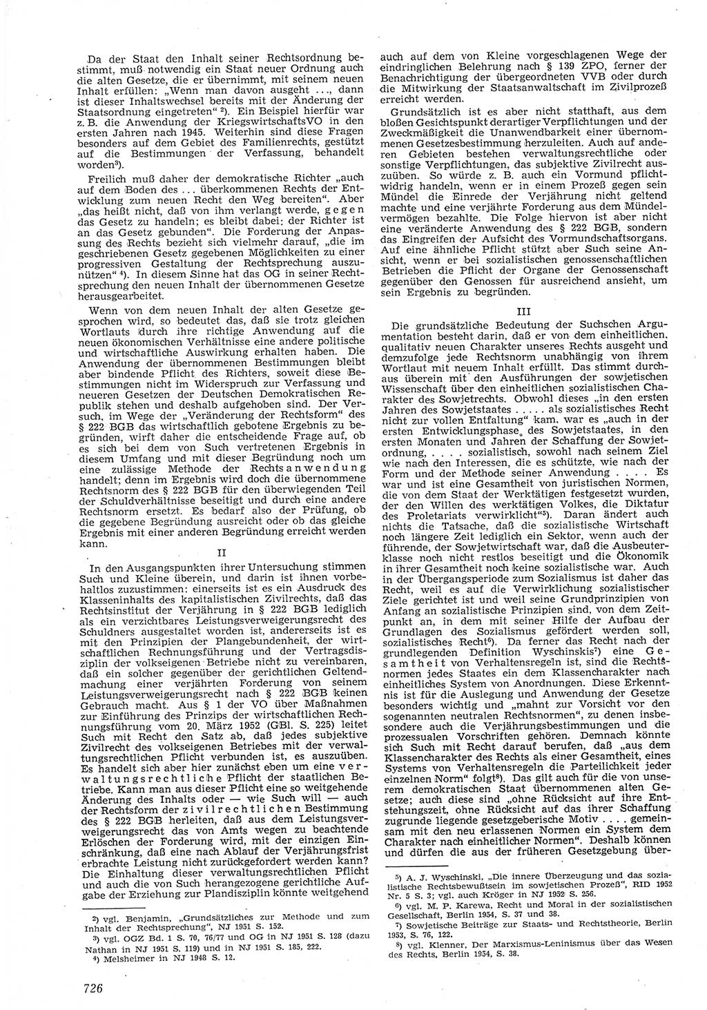 Neue Justiz (NJ), Zeitschrift für Recht und Rechtswissenschaft [Deutsche Demokratische Republik (DDR)], 8. Jahrgang 1954, Seite 726 (NJ DDR 1954, S. 726)