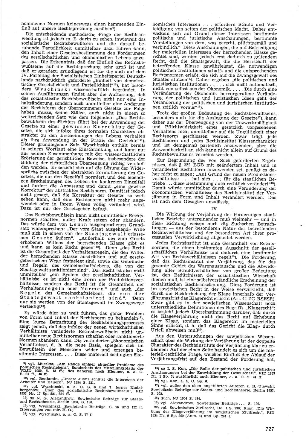 Neue Justiz (NJ), Zeitschrift für Recht und Rechtswissenschaft [Deutsche Demokratische Republik (DDR)], 8. Jahrgang 1954, Seite 727 (NJ DDR 1954, S. 727)