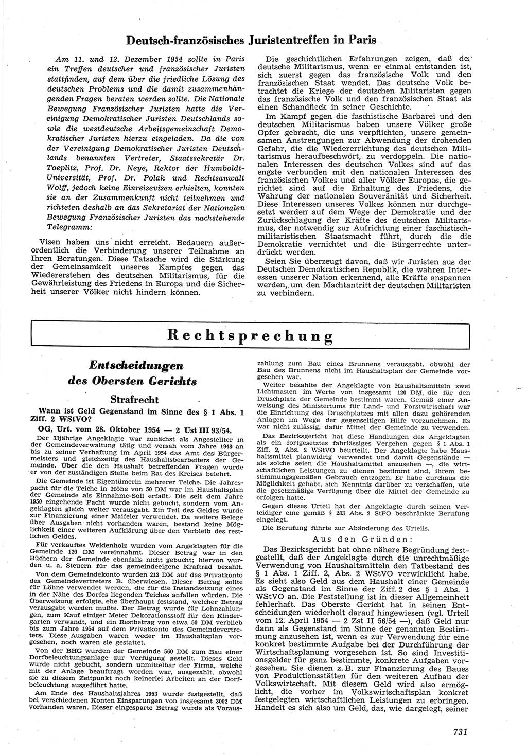 Neue Justiz (NJ), Zeitschrift für Recht und Rechtswissenschaft [Deutsche Demokratische Republik (DDR)], 8. Jahrgang 1954, Seite 731 (NJ DDR 1954, S. 731)