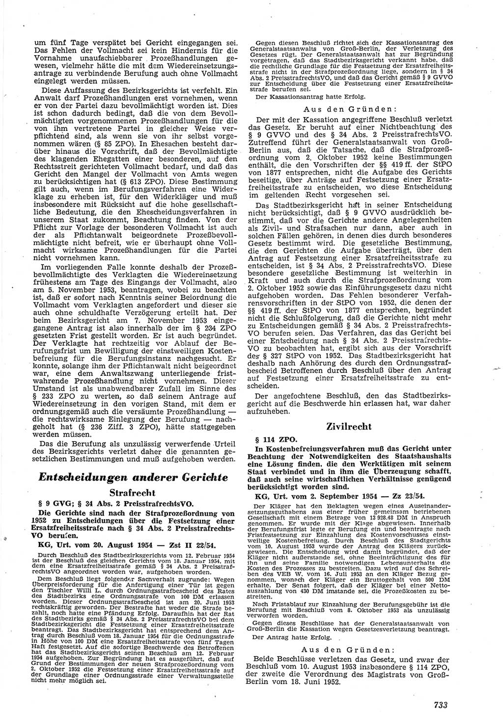 Neue Justiz (NJ), Zeitschrift für Recht und Rechtswissenschaft [Deutsche Demokratische Republik (DDR)], 8. Jahrgang 1954, Seite 733 (NJ DDR 1954, S. 733)