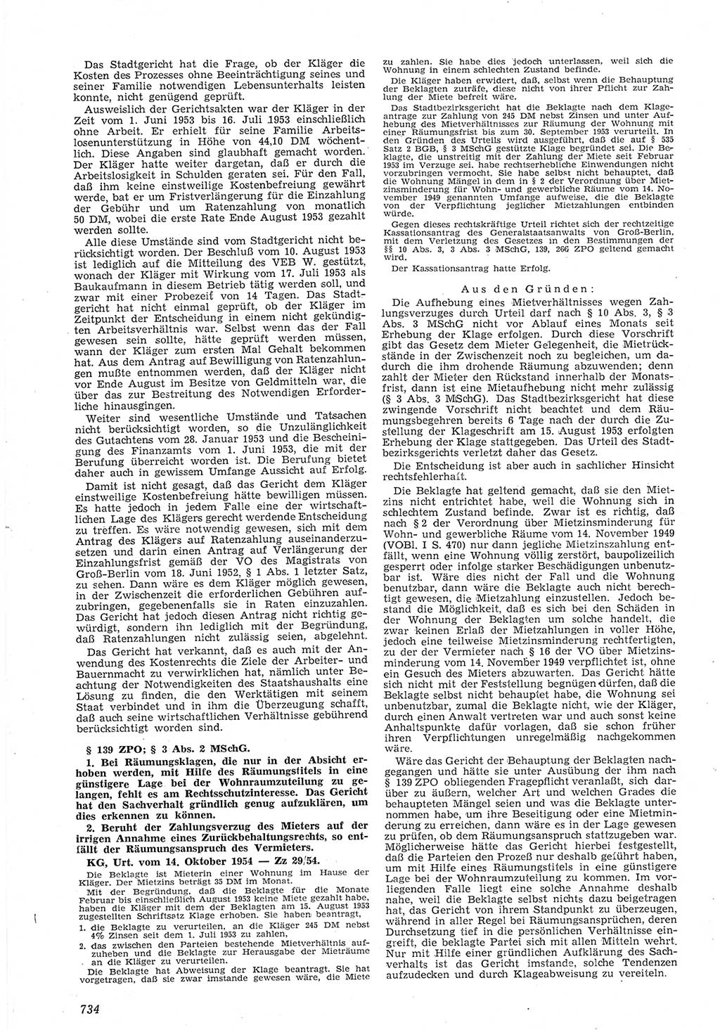 Neue Justiz (NJ), Zeitschrift für Recht und Rechtswissenschaft [Deutsche Demokratische Republik (DDR)], 8. Jahrgang 1954, Seite 734 (NJ DDR 1954, S. 734)
