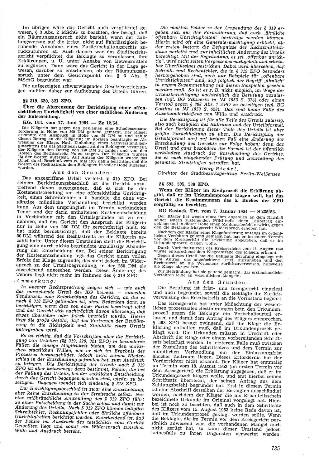 Neue Justiz (NJ), Zeitschrift für Recht und Rechtswissenschaft [Deutsche Demokratische Republik (DDR)], 8. Jahrgang 1954, Seite 735 (NJ DDR 1954, S. 735)