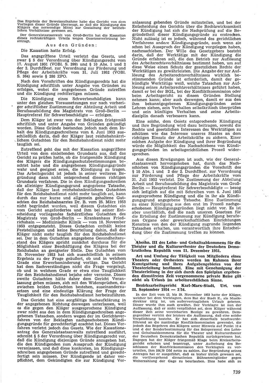 Neue Justiz (NJ), Zeitschrift für Recht und Rechtswissenschaft [Deutsche Demokratische Republik (DDR)], 8. Jahrgang 1954, Seite 739 (NJ DDR 1954, S. 739)