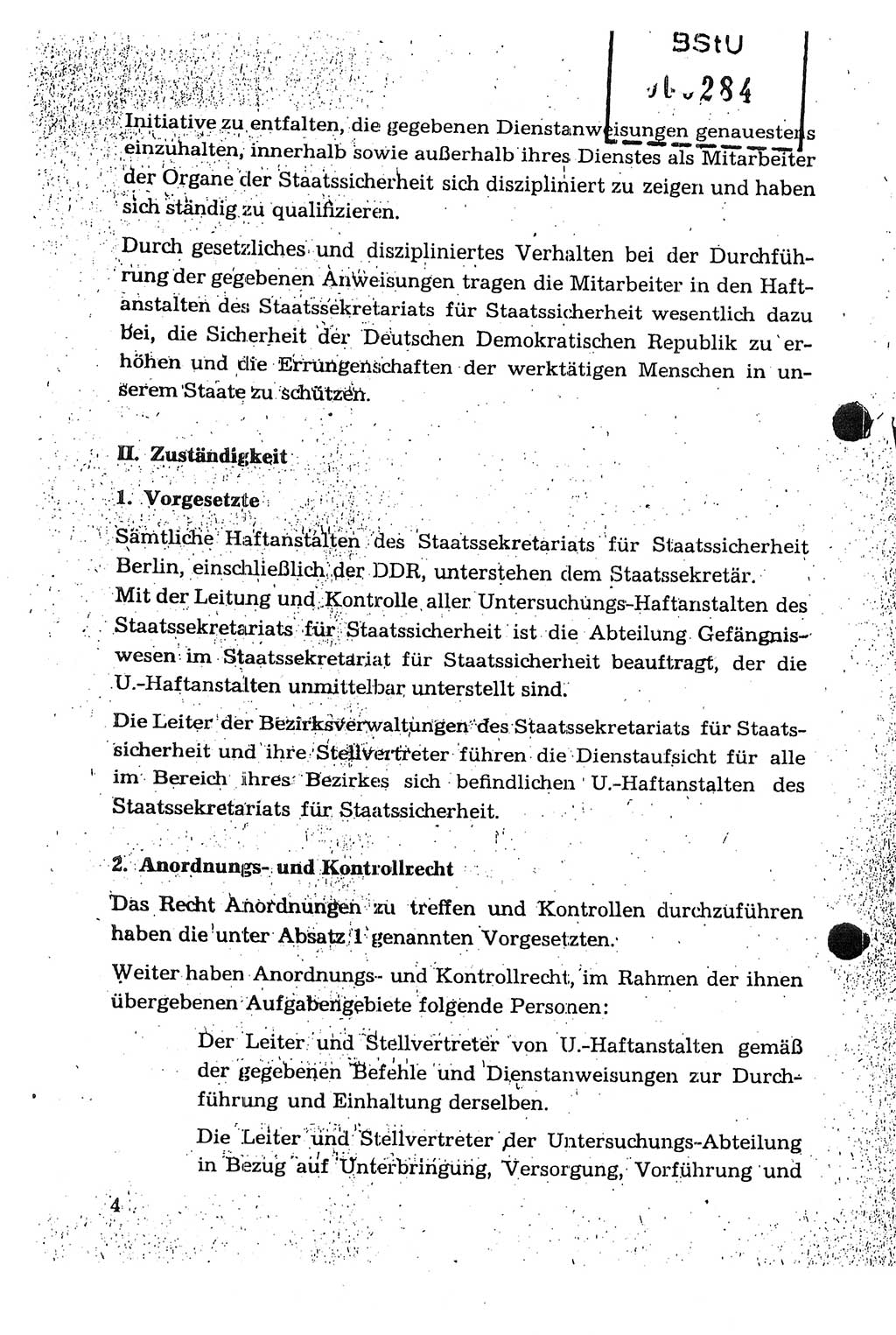 Dienstanweisung für den Dienst und die Ordnung in den Untersuchungshaftanstalten (UHA) des Staatssekretariats für Staatssicherheit (SfS), Deutsche Demokratische Republik (DDR), Staatssekretariat für Staatssicherheit (SfS), Stellvertreter des Ministers, Berlin 1955, Seite 4 (DA MfS DDR Sekr. Min. GVS 2708/55 1955, S. 4)