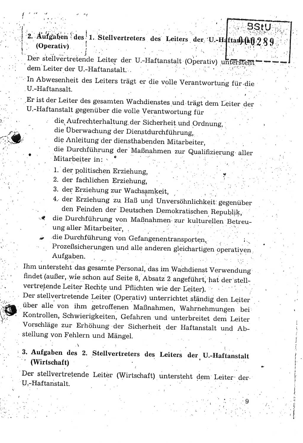 Dienstanweisung für den Dienst und die Ordnung in den Untersuchungshaftanstalten (UHA) des Staatssekretariats für Staatssicherheit (SfS), Deutsche Demokratische Republik (DDR), Staatssekretariat für Staatssicherheit (SfS), Stellvertreter des Ministers, Berlin 1955, Seite 9 (DA MfS DDR Sekr. Min. GVS 2708/55 1955, S. 9)