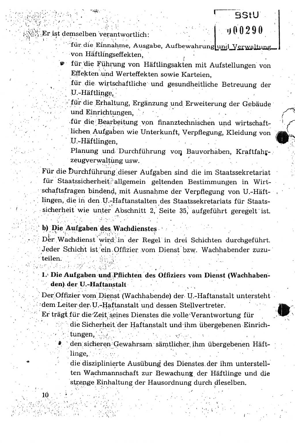 Dienstanweisung für den Dienst und die Ordnung in den Untersuchungshaftanstalten (UHA) des Staatssekretariats für Staatssicherheit (SfS), Deutsche Demokratische Republik (DDR), Staatssekretariat für Staatssicherheit (SfS), Stellvertreter des Ministers, Berlin 1955, Seite 10 (DA MfS DDR Sekr. Min. GVS 2708/55 1955, S. 10)