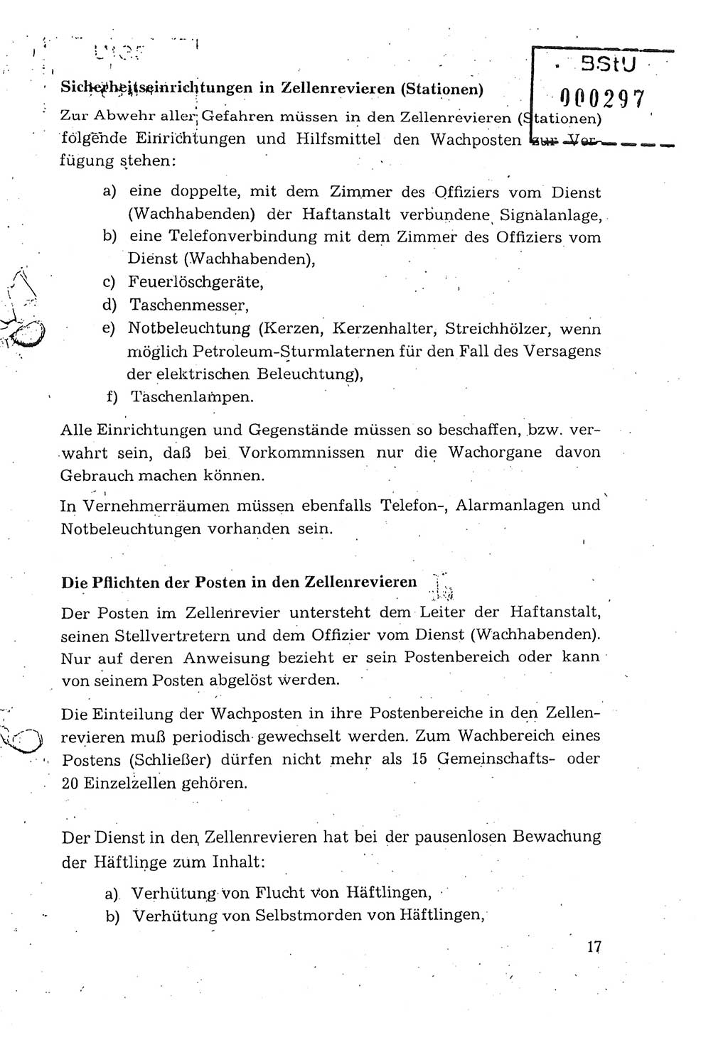 Dienstanweisung fÃ¼r den Dienst und die Ordnung in den Untersuchungshaftanstalten (UHA) des Staatssekretariats fÃ¼r Staatssicherheit (SfS), Deutsche Demokratische Republik (DDR), Staatssekretariat fÃ¼r Staatssicherheit (SfS), Stellvertreter des Ministers, Berlin 1955, Seite 17 (DA MfS DDR Sekr. Min. GVS 2708/55 1955, S. 17)
