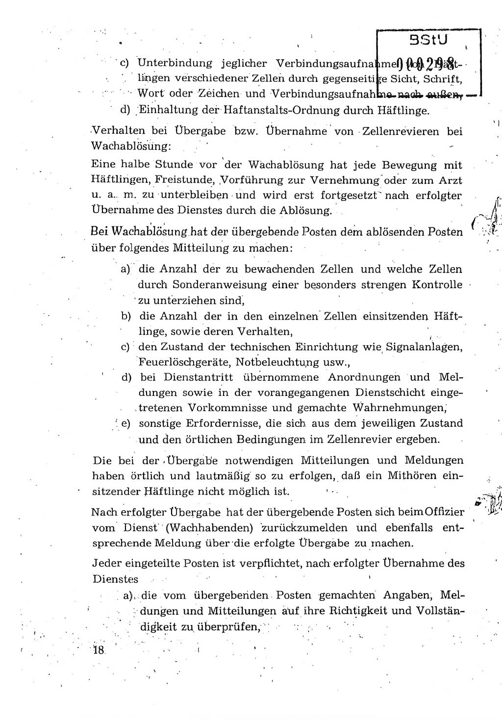 Dienstanweisung für den Dienst und die Ordnung in den Untersuchungshaftanstalten (UHA) des Staatssekretariats für Staatssicherheit (SfS), Deutsche Demokratische Republik (DDR), Staatssekretariat für Staatssicherheit (SfS), Stellvertreter des Ministers, Berlin 1955, Seite 18 (DA MfS DDR Sekr. Min. GVS 2708/55 1955, S. 18)