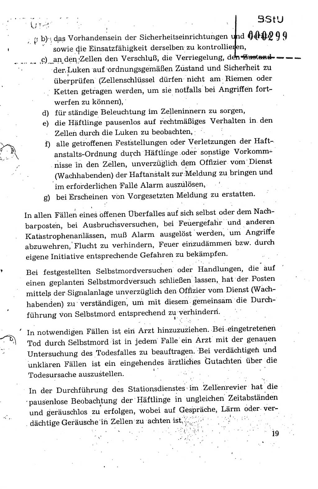 Dienstanweisung für den Dienst und die Ordnung in den Untersuchungshaftanstalten (UHA) des Staatssekretariats für Staatssicherheit (SfS), Deutsche Demokratische Republik (DDR), Staatssekretariat für Staatssicherheit (SfS), Stellvertreter des Ministers, Berlin 1955, Seite 19 (DA MfS DDR Sekr. Min. GVS 2708/55 1955, S. 19)