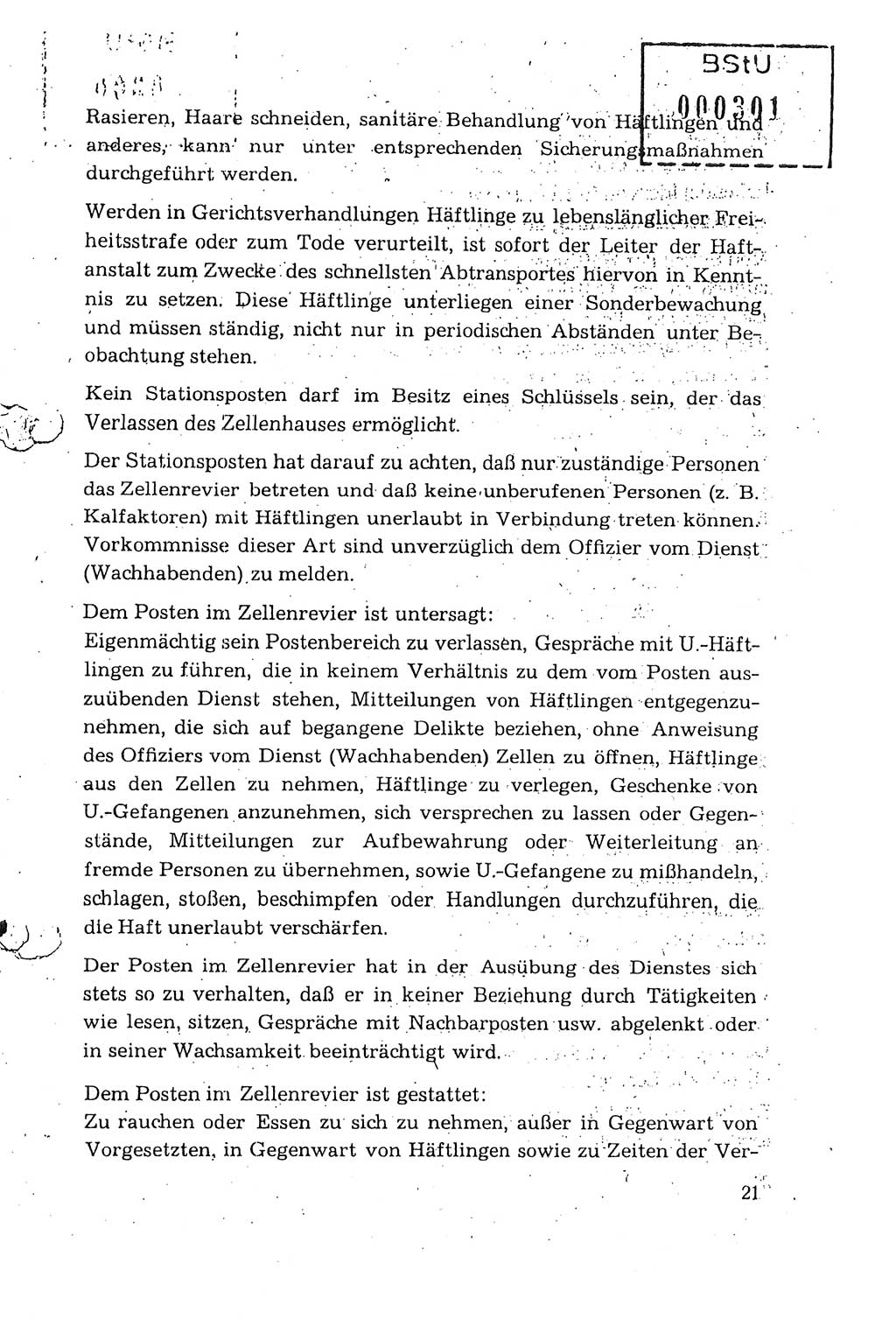 Dienstanweisung für den Dienst und die Ordnung in den Untersuchungshaftanstalten (UHA) des Staatssekretariats für Staatssicherheit (SfS), Deutsche Demokratische Republik (DDR), Staatssekretariat für Staatssicherheit (SfS), Stellvertreter des Ministers, Berlin 1955, Seite 21 (DA MfS DDR Sekr. Min. GVS 2708/55 1955, S. 21)