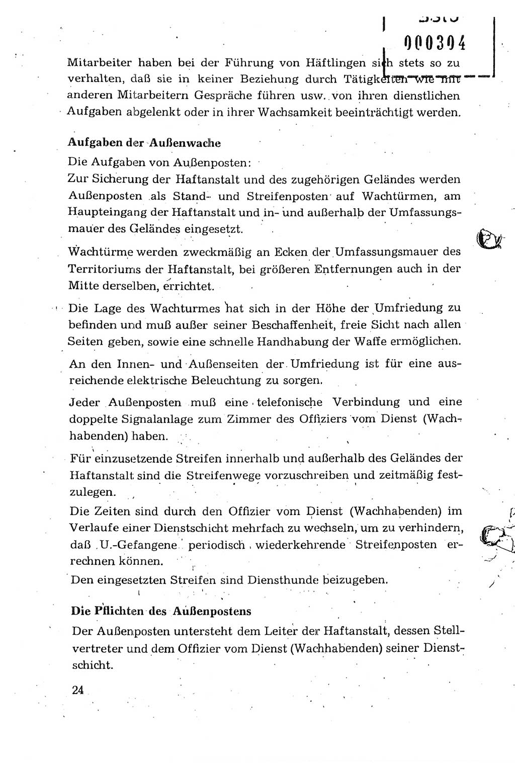 Dienstanweisung für den Dienst und die Ordnung in den Untersuchungshaftanstalten (UHA) des Staatssekretariats für Staatssicherheit (SfS), Deutsche Demokratische Republik (DDR), Staatssekretariat für Staatssicherheit (SfS), Stellvertreter des Ministers, Berlin 1955, Seite 24 (DA MfS DDR Sekr. Min. GVS 2708/55 1955, S. 24)