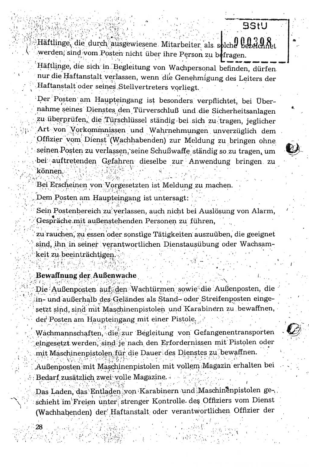 Dienstanweisung für den Dienst und die Ordnung in den Untersuchungshaftanstalten (UHA) des Staatssekretariats für Staatssicherheit (SfS), Deutsche Demokratische Republik (DDR), Staatssekretariat für Staatssicherheit (SfS), Stellvertreter des Ministers, Berlin 1955, Seite 28 (DA MfS DDR Sekr. Min. GVS 2708/55 1955, S. 28)