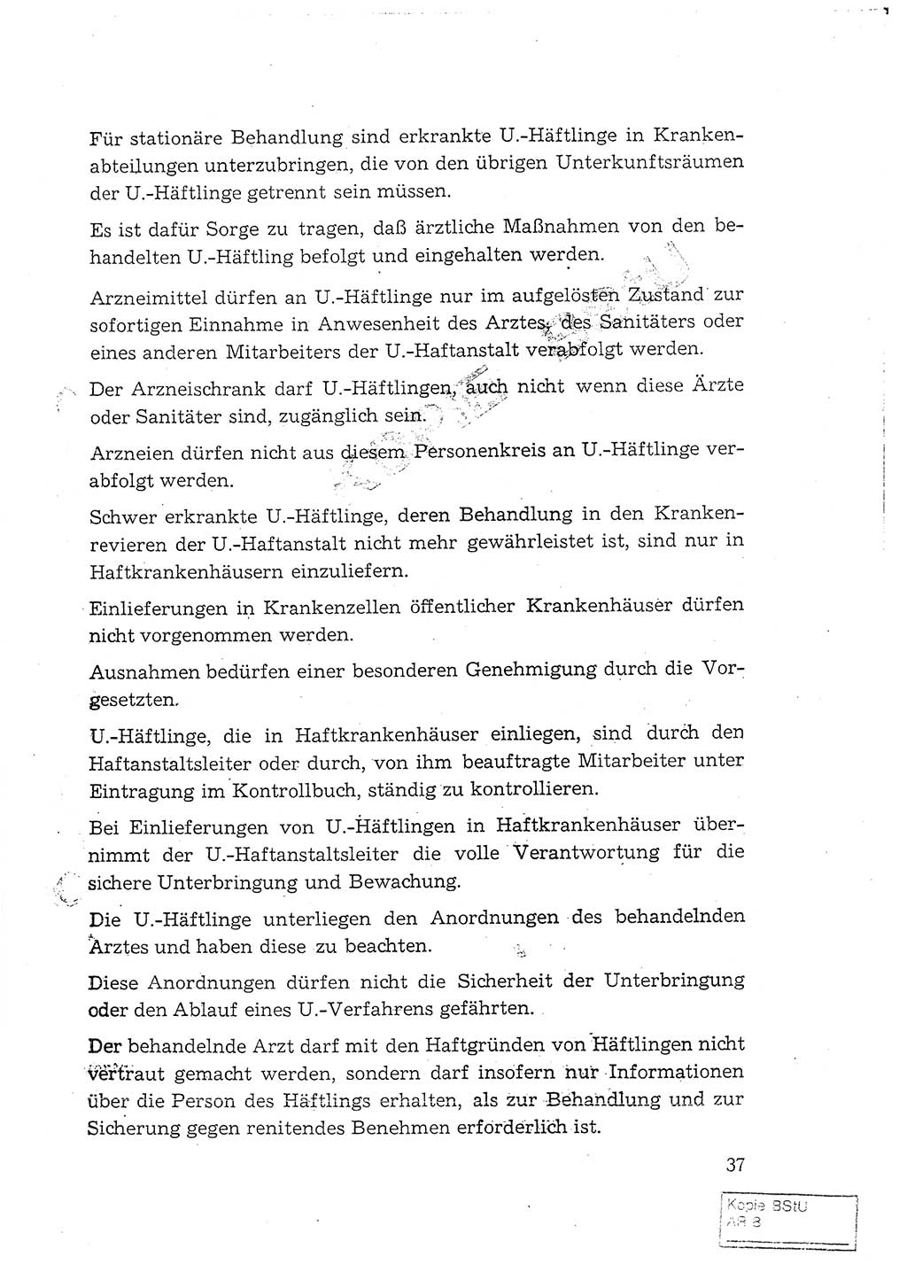 Dienstanweisung für den Dienst und die Ordnung in den Untersuchungshaftanstalten (UHA) des Staatssekretariats für Staatssicherheit (SfS), Deutsche Demokratische Republik (DDR), Staatssekretariat für Staatssicherheit (SfS), Stellvertreter des Ministers, Berlin 1955, Seite 37 (DA MfS DDR Sekr. Min. GVS 2708/55 1955, S. 37)