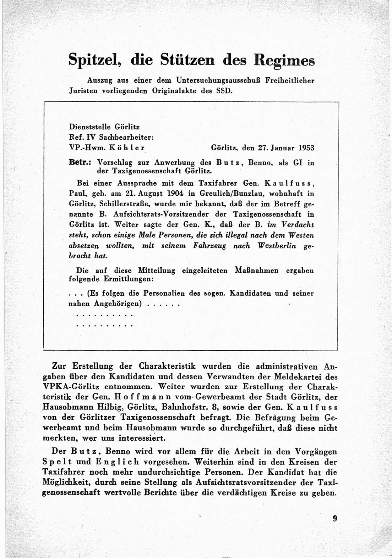 Dokumente des Unrechts, das SED-Regime [Deutsche Demokratische Republik (DDR)] in der Praxis, neue Folge, herausgegeben vom Bundesministerium für gesamtdeutsche Fragen (BMG) [Bundesrepublik Deutschland (BRD)], Bonn 1955, Seite 9 (Dok. UnR. SED-Reg. DDR BMG BRD 1955, S. 9)