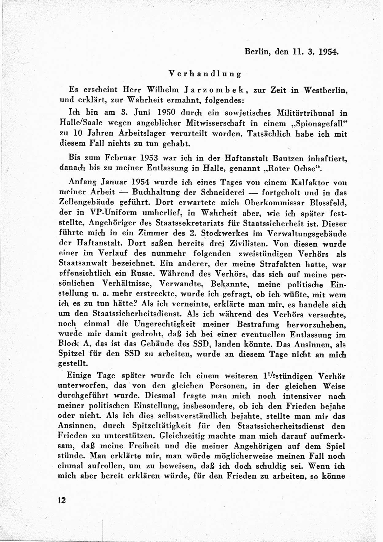 Dokumente des Unrechts, das SED-Regime [Deutsche Demokratische Republik (DDR)] in der Praxis, neue Folge, herausgegeben vom Bundesministerium für gesamtdeutsche Fragen (BMG) [Bundesrepublik Deutschland (BRD)], Bonn 1955, Seite 12 (Dok. UnR. SED-Reg. DDR BMG BRD 1955, S. 12)