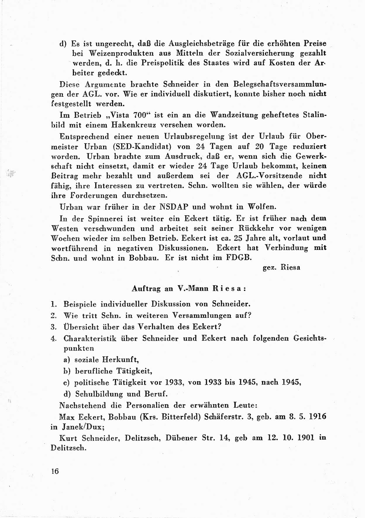 Dokumente des Unrechts, das SED-Regime [Deutsche Demokratische Republik (DDR)] in der Praxis, neue Folge, herausgegeben vom Bundesministerium für gesamtdeutsche Fragen (BMG) [Bundesrepublik Deutschland (BRD)], Bonn 1955, Seite 16 (Dok. UnR. SED-Reg. DDR BMG BRD 1955, S. 16)