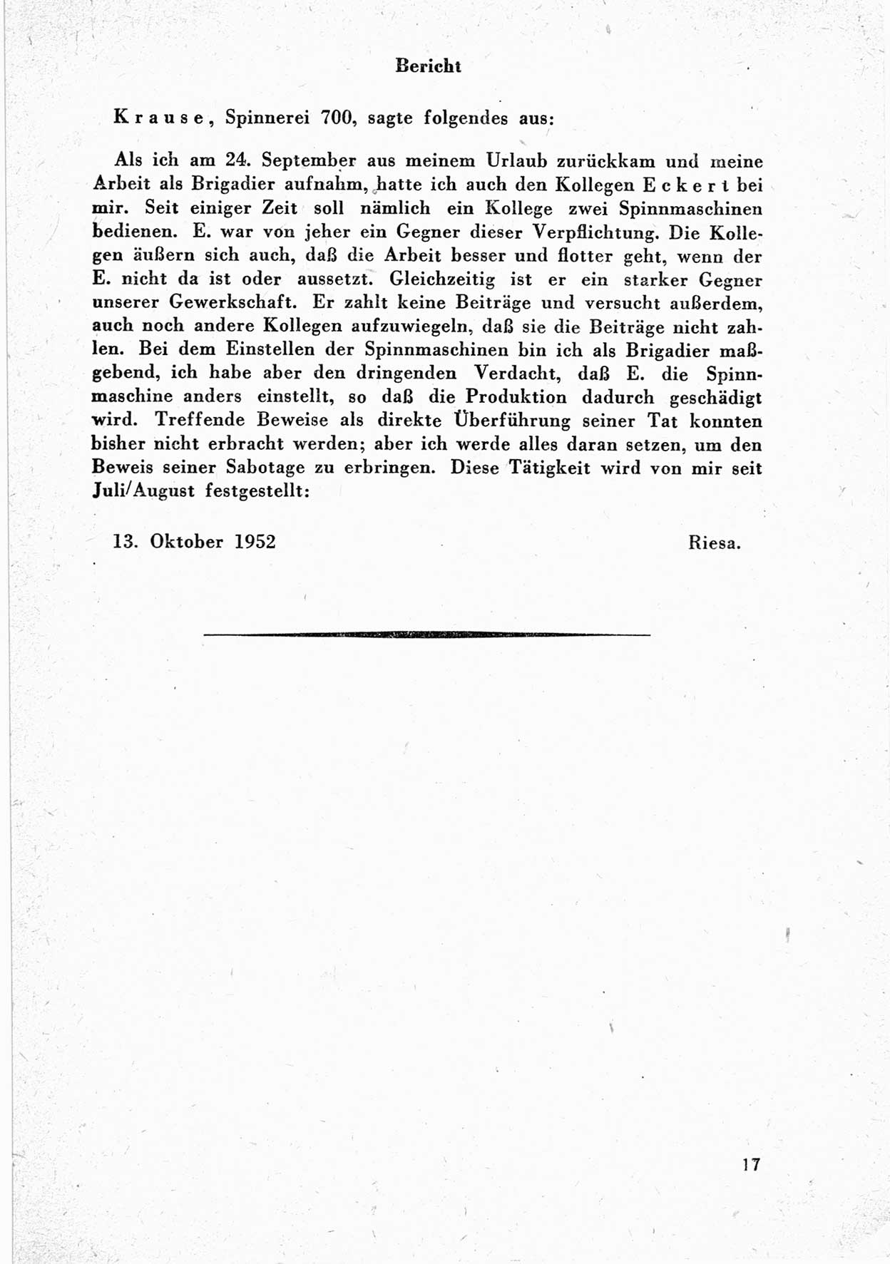 Dokumente des Unrechts, das SED-Regime [Deutsche Demokratische Republik (DDR)] in der Praxis, neue Folge, herausgegeben vom Bundesministerium fÃ¼r gesamtdeutsche Fragen (BMG) [Bundesrepublik Deutschland (BRD)], Bonn 1955, Seite 17 (Dok. UnR. SED-Reg. DDR BMG BRD 1955, S. 17)