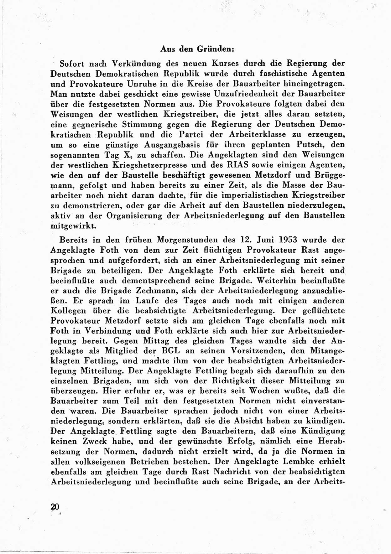 Dokumente des Unrechts, das SED-Regime [Deutsche Demokratische Republik (DDR)] in der Praxis, neue Folge, herausgegeben vom Bundesministerium für gesamtdeutsche Fragen (BMG) [Bundesrepublik Deutschland (BRD)], Bonn 1955, Seite 20 (Dok. UnR. SED-Reg. DDR BMG BRD 1955, S. 20)