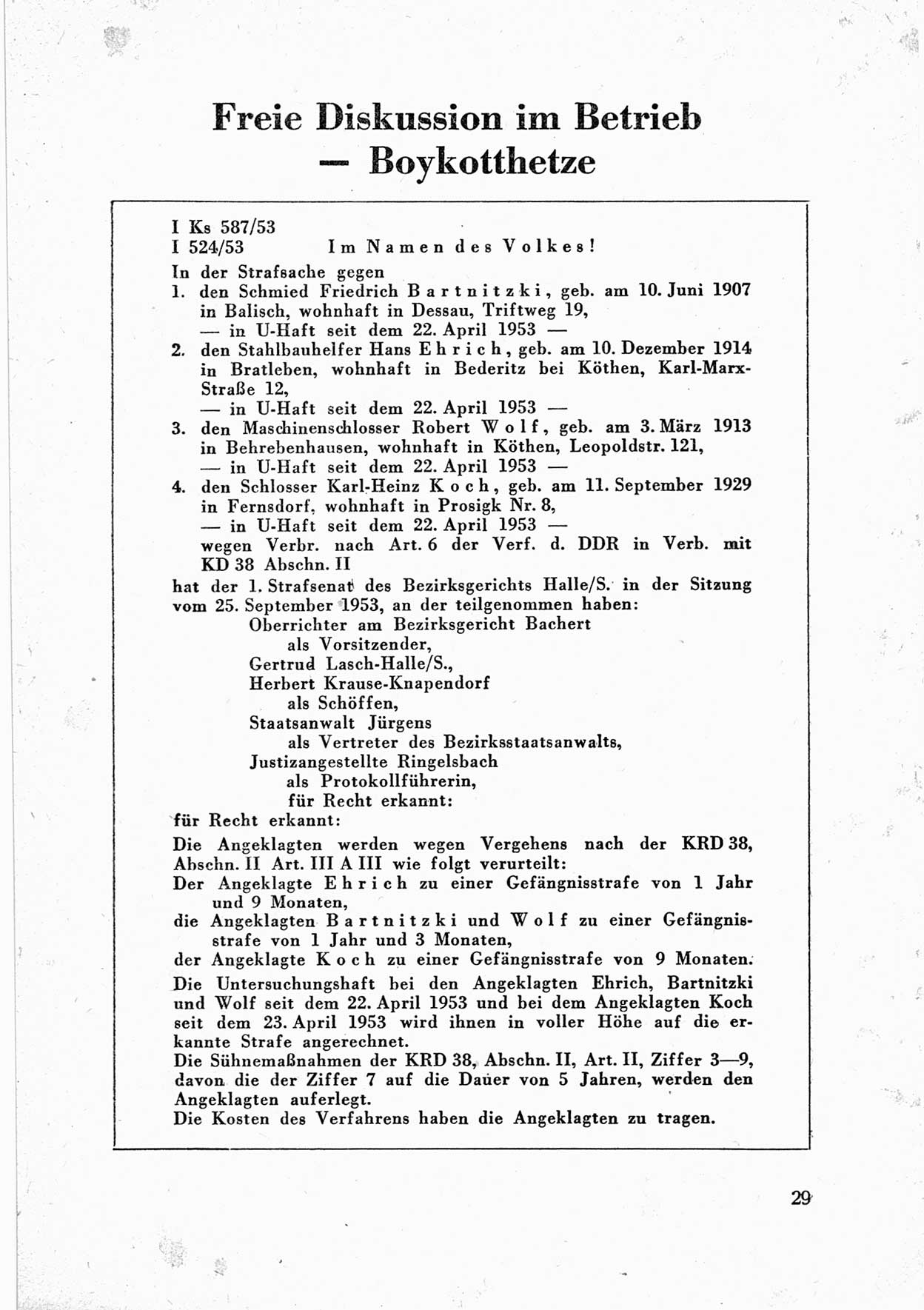 Dokumente des Unrechts, das SED-Regime [Deutsche Demokratische Republik (DDR)] in der Praxis, neue Folge, herausgegeben vom Bundesministerium für gesamtdeutsche Fragen (BMG) [Bundesrepublik Deutschland (BRD)], Bonn 1955, Seite 29 (Dok. UnR. SED-Reg. DDR BMG BRD 1955, S. 29)