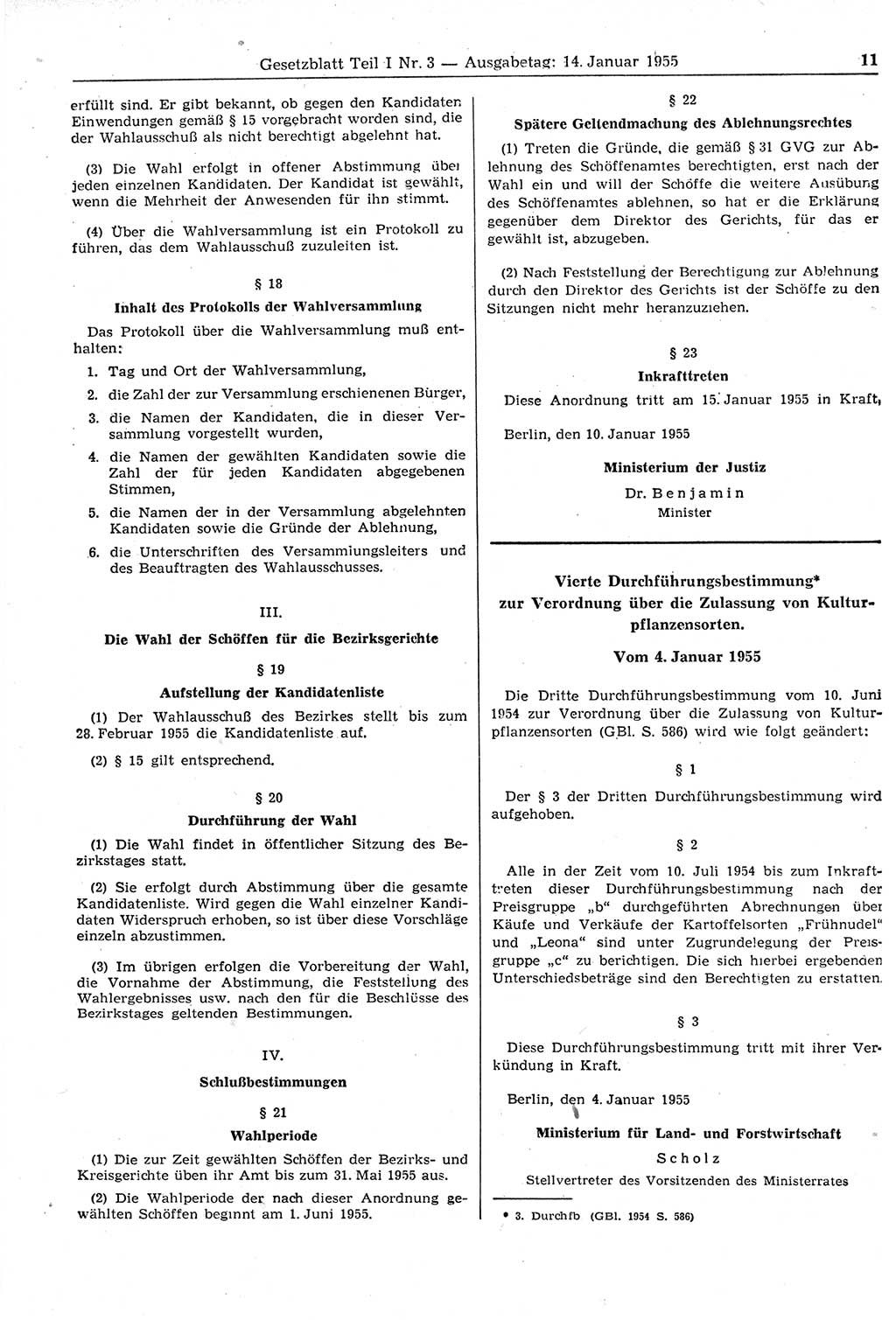 Gesetzblatt (GBl.) der Deutschen Demokratischen Republik (DDR) Teil Ⅰ 1955, Seite 11 (GBl. DDR Ⅰ 1955, S. 11)