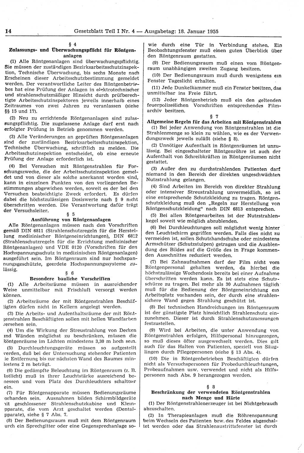 Gesetzblatt (GBl.) der Deutschen Demokratischen Republik (DDR) Teil Ⅰ 1955, Seite 14 (GBl. DDR Ⅰ 1955, S. 14)