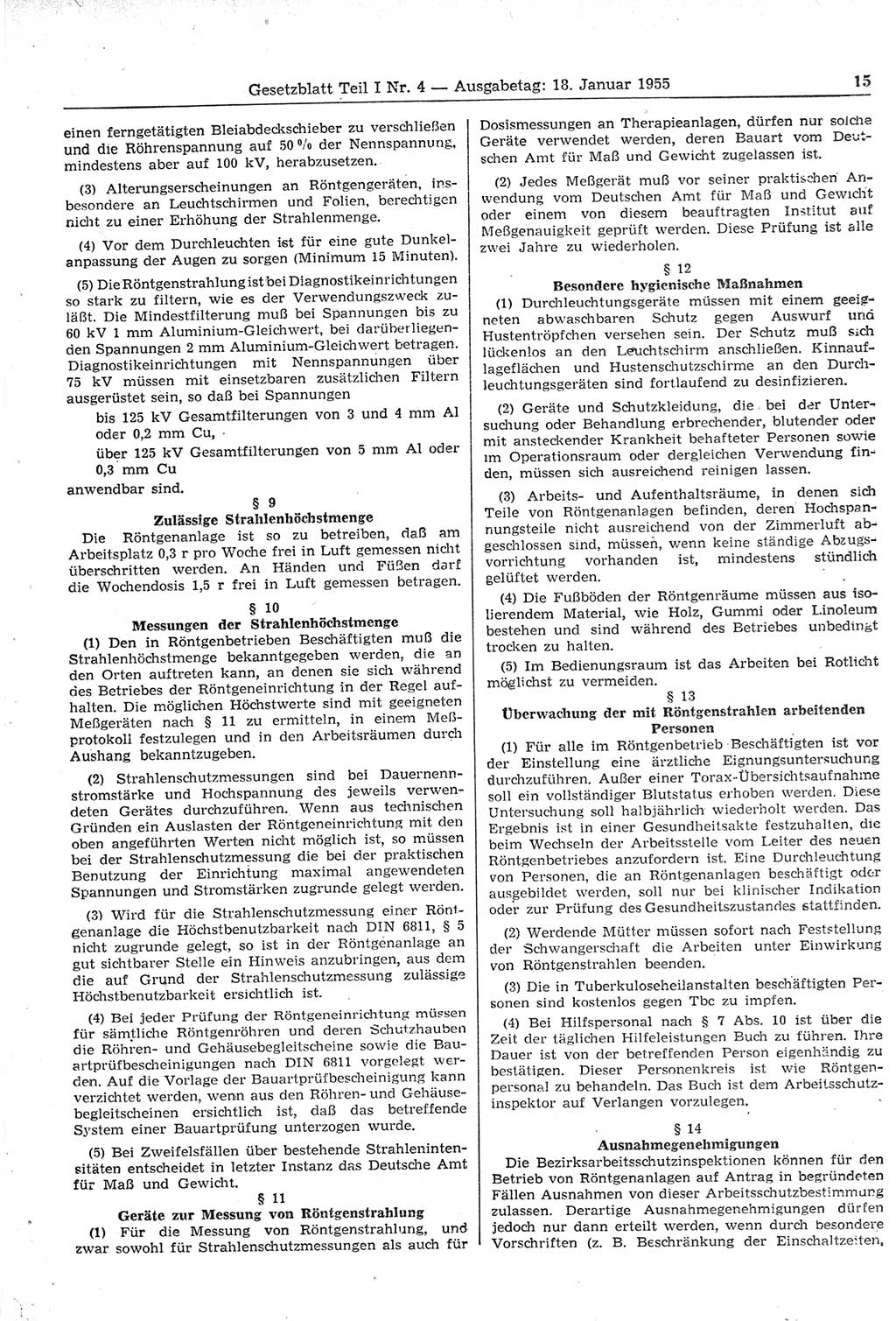 Gesetzblatt (GBl.) der Deutschen Demokratischen Republik (DDR) Teil Ⅰ 1955, Seite 15 (GBl. DDR Ⅰ 1955, S. 15)