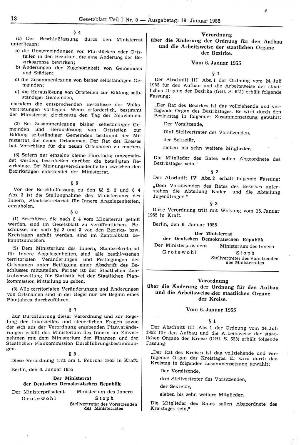 Gesetzblatt (GBl.) der Deutschen Demokratischen Republik (DDR) Teil Ⅰ 1955, Seite 18 (GBl. DDR Ⅰ 1955, S. 18)
