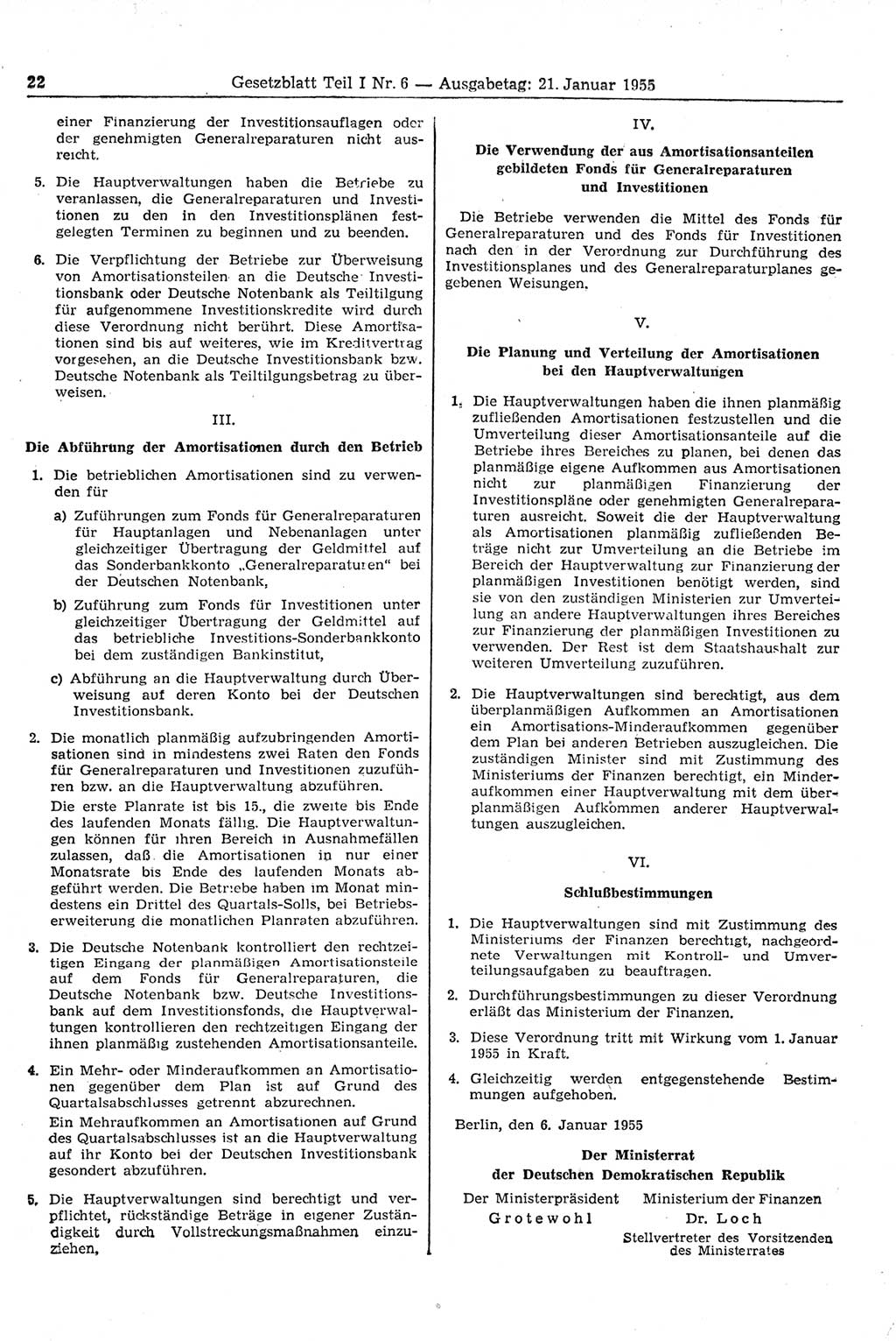 Gesetzblatt (GBl.) der Deutschen Demokratischen Republik (DDR) Teil Ⅰ 1955, Seite 22 (GBl. DDR Ⅰ 1955, S. 22)