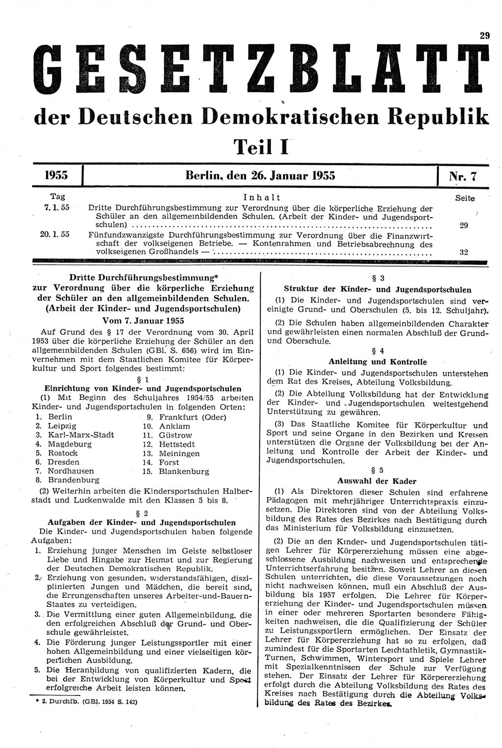 Gesetzblatt (GBl.) der Deutschen Demokratischen Republik (DDR) Teil Ⅰ 1955, Seite 29 (GBl. DDR Ⅰ 1955, S. 29)