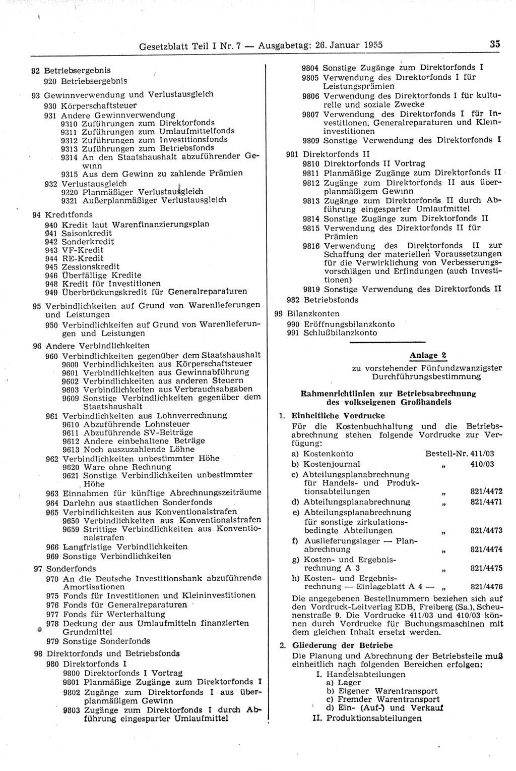 Gesetzblatt (GBl.) der Deutschen Demokratischen Republik (DDR) Teil Ⅰ 1955, Seite 35 (GBl. DDR Ⅰ 1955, S. 35)