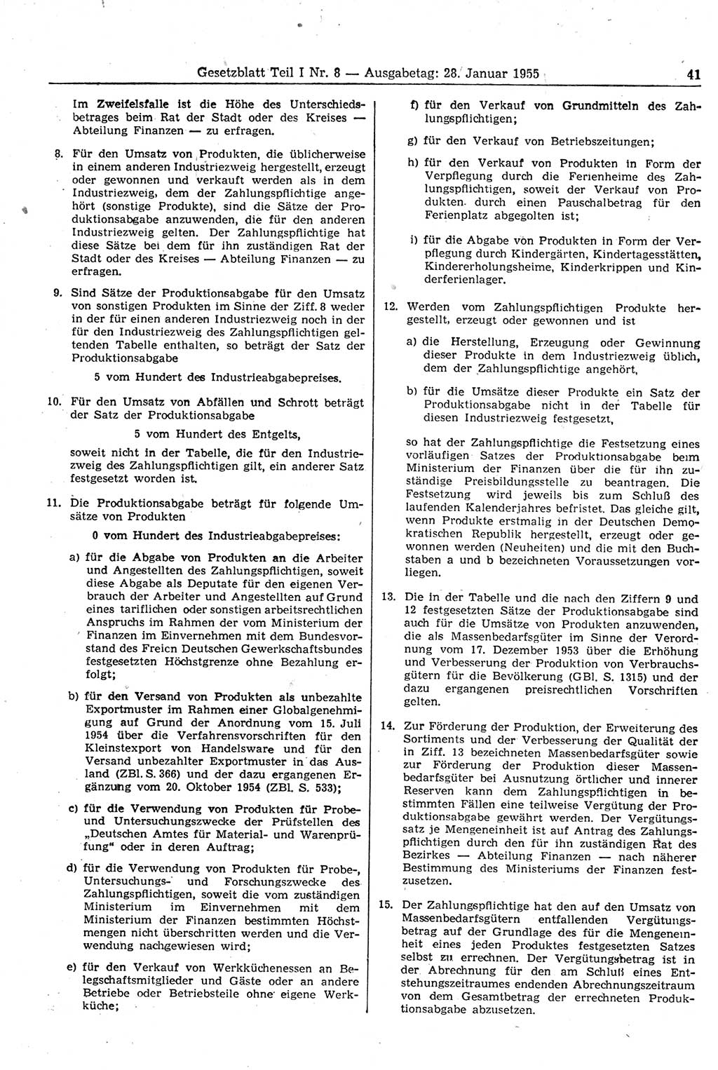 Gesetzblatt (GBl.) der Deutschen Demokratischen Republik (DDR) Teil Ⅰ 1955, Seite 41 (GBl. DDR Ⅰ 1955, S. 41)