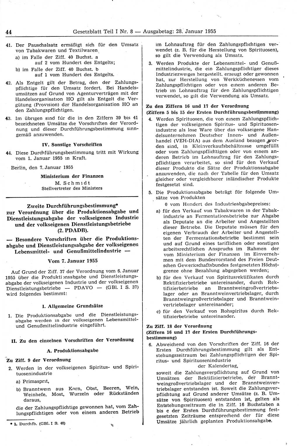 Gesetzblatt (GBl.) der Deutschen Demokratischen Republik (DDR) Teil Ⅰ 1955, Seite 44 (GBl. DDR Ⅰ 1955, S. 44)