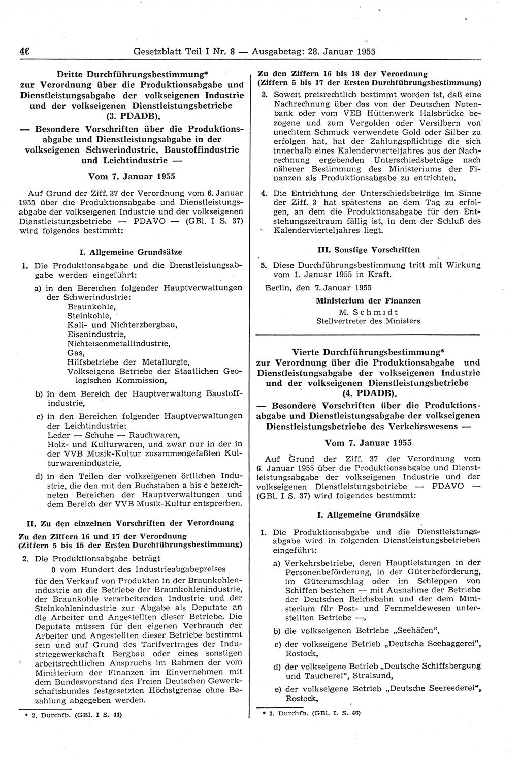 Gesetzblatt (GBl.) der Deutschen Demokratischen Republik (DDR) Teil Ⅰ 1955, Seite 46 (GBl. DDR Ⅰ 1955, S. 46)