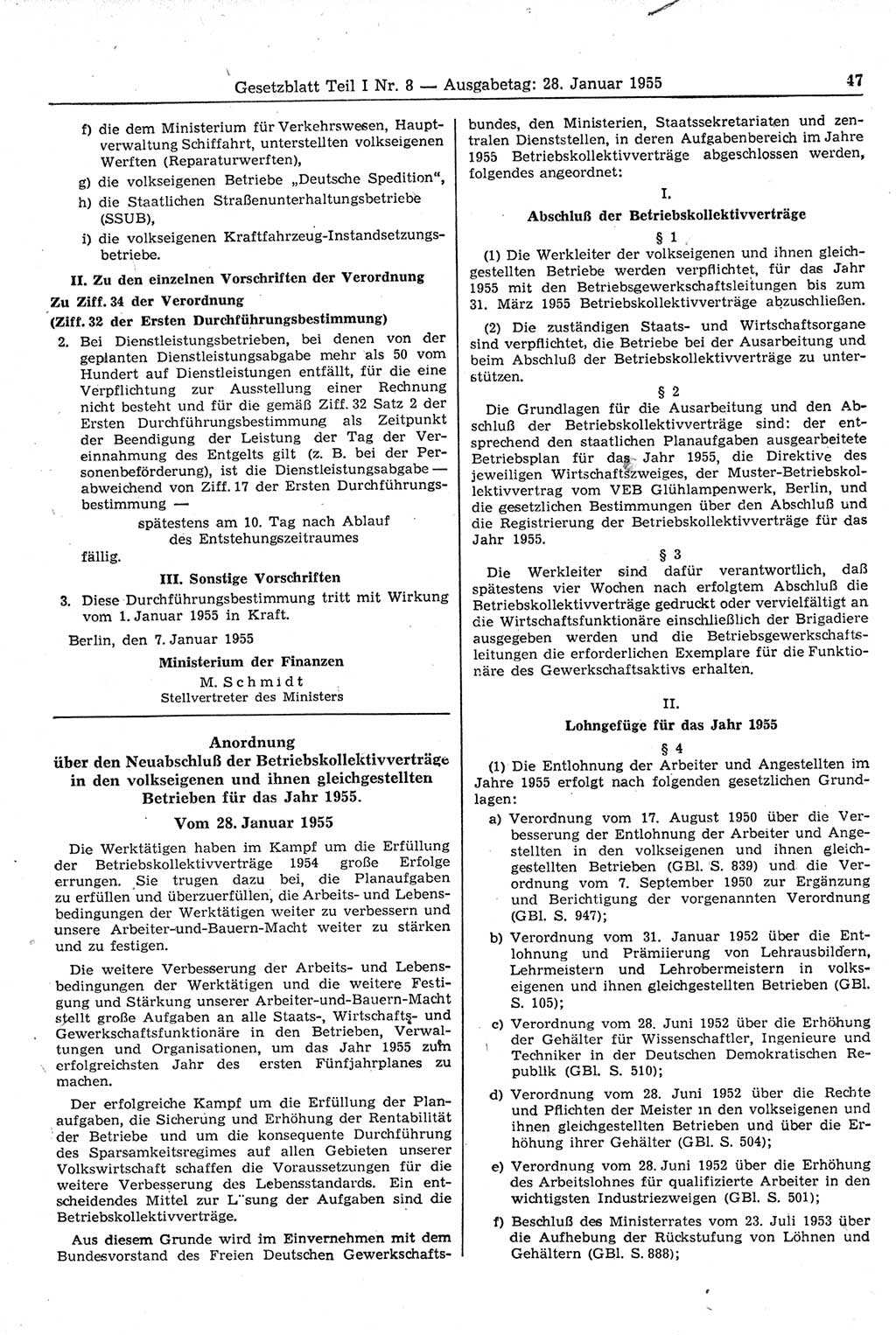 Gesetzblatt (GBl.) der Deutschen Demokratischen Republik (DDR) Teil Ⅰ 1955, Seite 47 (GBl. DDR Ⅰ 1955, S. 47)