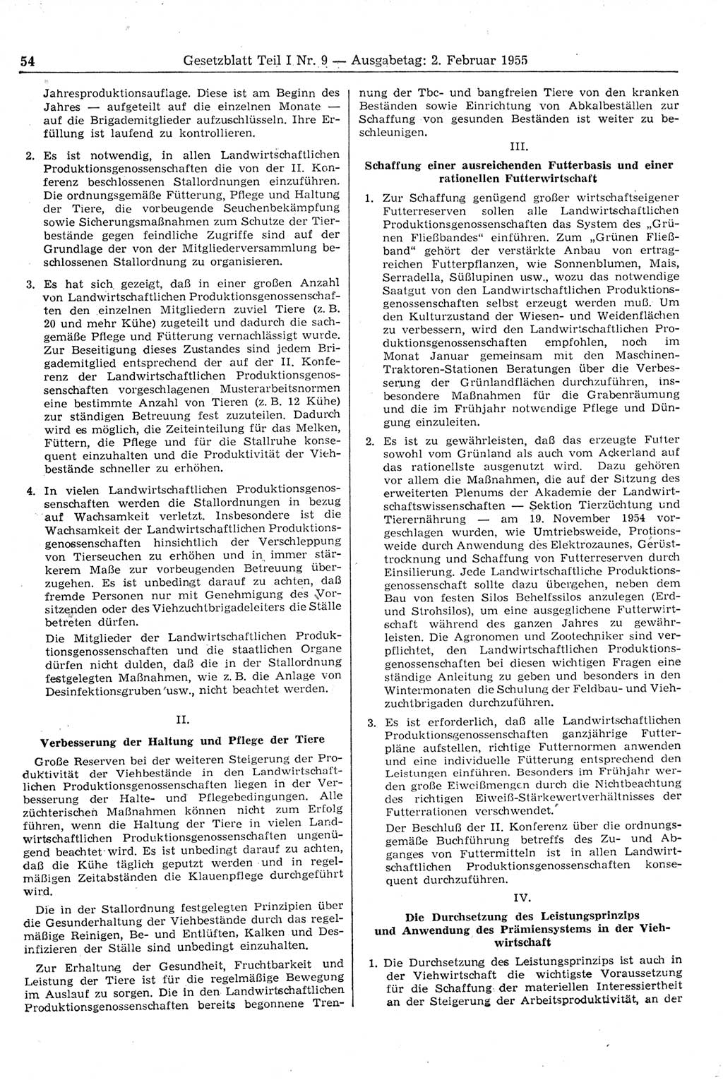 Gesetzblatt (GBl.) der Deutschen Demokratischen Republik (DDR) Teil Ⅰ 1955, Seite 54 (GBl. DDR Ⅰ 1955, S. 54)