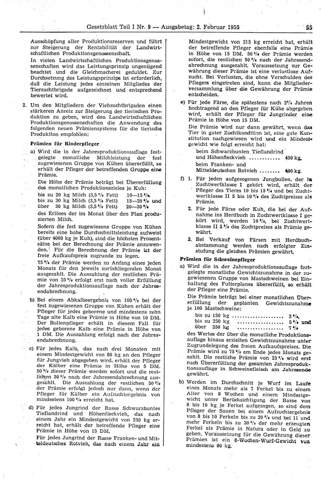 Gesetzblatt (GBl.) der Deutschen Demokratischen Republik (DDR) Teil Ⅰ 1955, Seite 55 (GBl. DDR Ⅰ 1955, S. 55)