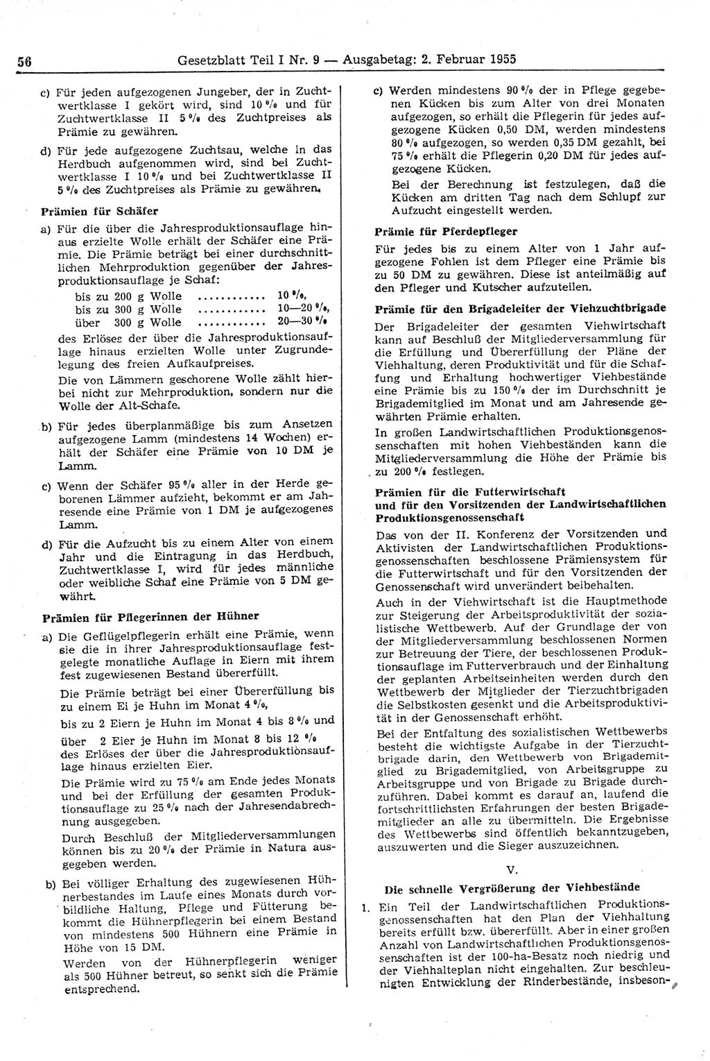 Gesetzblatt (GBl.) der Deutschen Demokratischen Republik (DDR) Teil Ⅰ 1955, Seite 56 (GBl. DDR Ⅰ 1955, S. 56)
