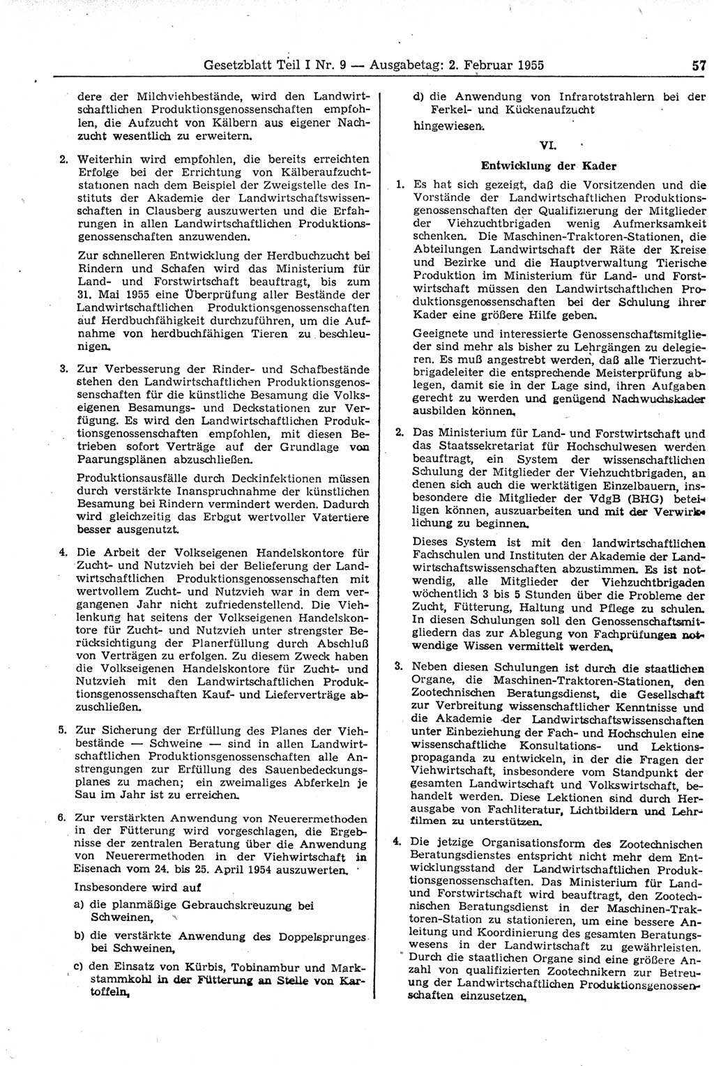 Gesetzblatt (GBl.) der Deutschen Demokratischen Republik (DDR) Teil Ⅰ 1955, Seite 57 (GBl. DDR Ⅰ 1955, S. 57)