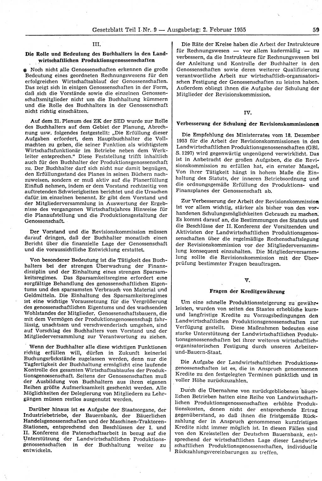 Gesetzblatt (GBl.) der Deutschen Demokratischen Republik (DDR) Teil Ⅰ 1955, Seite 59 (GBl. DDR Ⅰ 1955, S. 59)