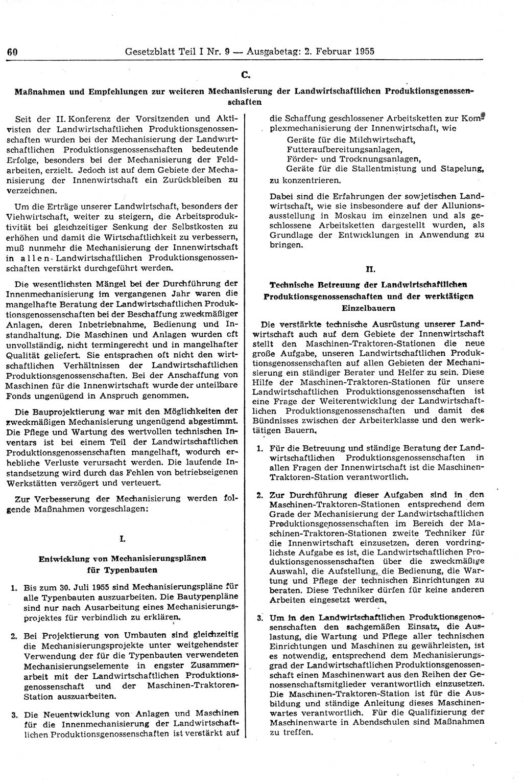 Gesetzblatt (GBl.) der Deutschen Demokratischen Republik (DDR) Teil Ⅰ 1955, Seite 60 (GBl. DDR Ⅰ 1955, S. 60)