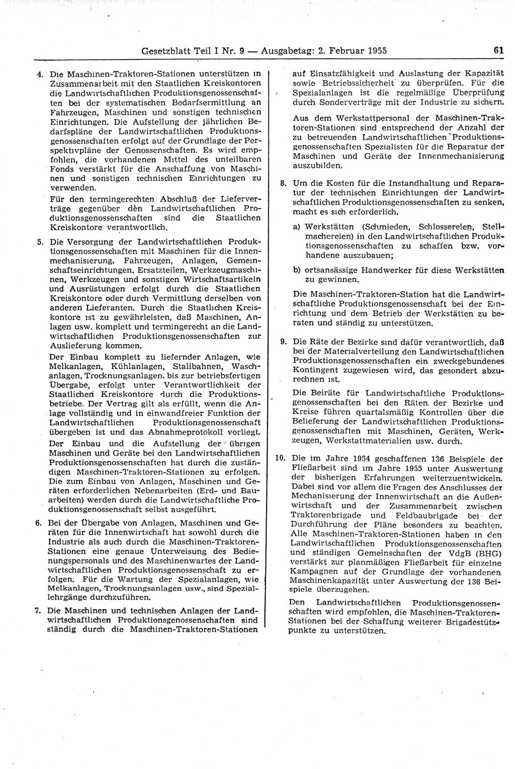 Gesetzblatt (GBl.) der Deutschen Demokratischen Republik (DDR) Teil Ⅰ 1955, Seite 61 (GBl. DDR Ⅰ 1955, S. 61)