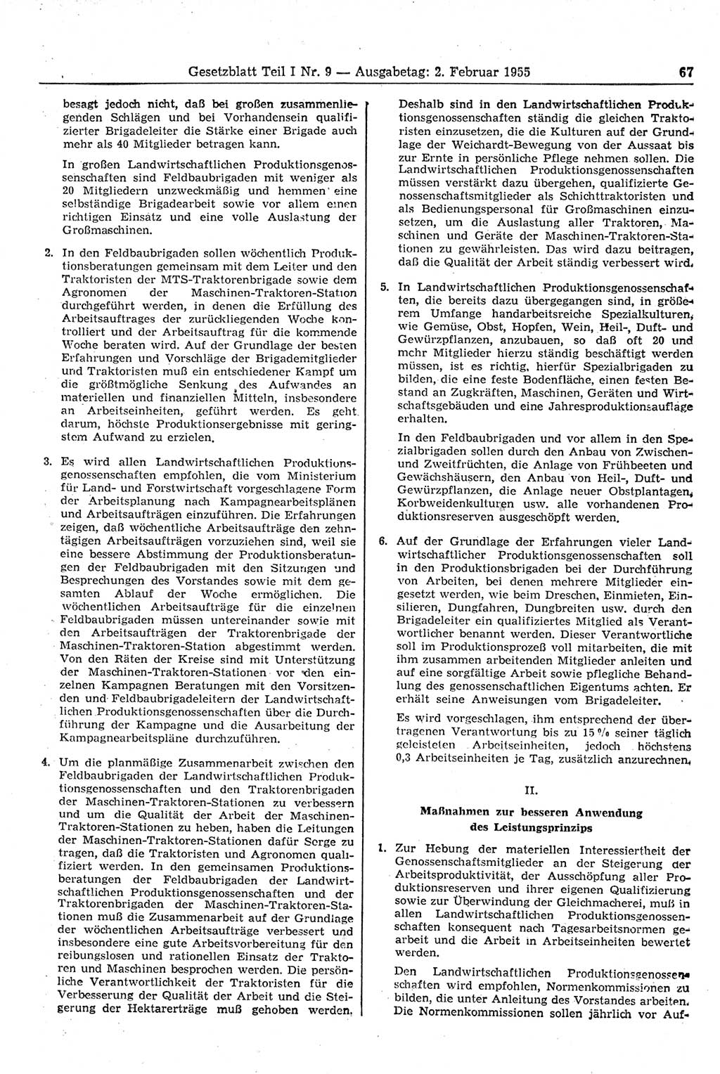 Gesetzblatt (GBl.) der Deutschen Demokratischen Republik (DDR) Teil Ⅰ 1955, Seite 67 (GBl. DDR Ⅰ 1955, S. 67)