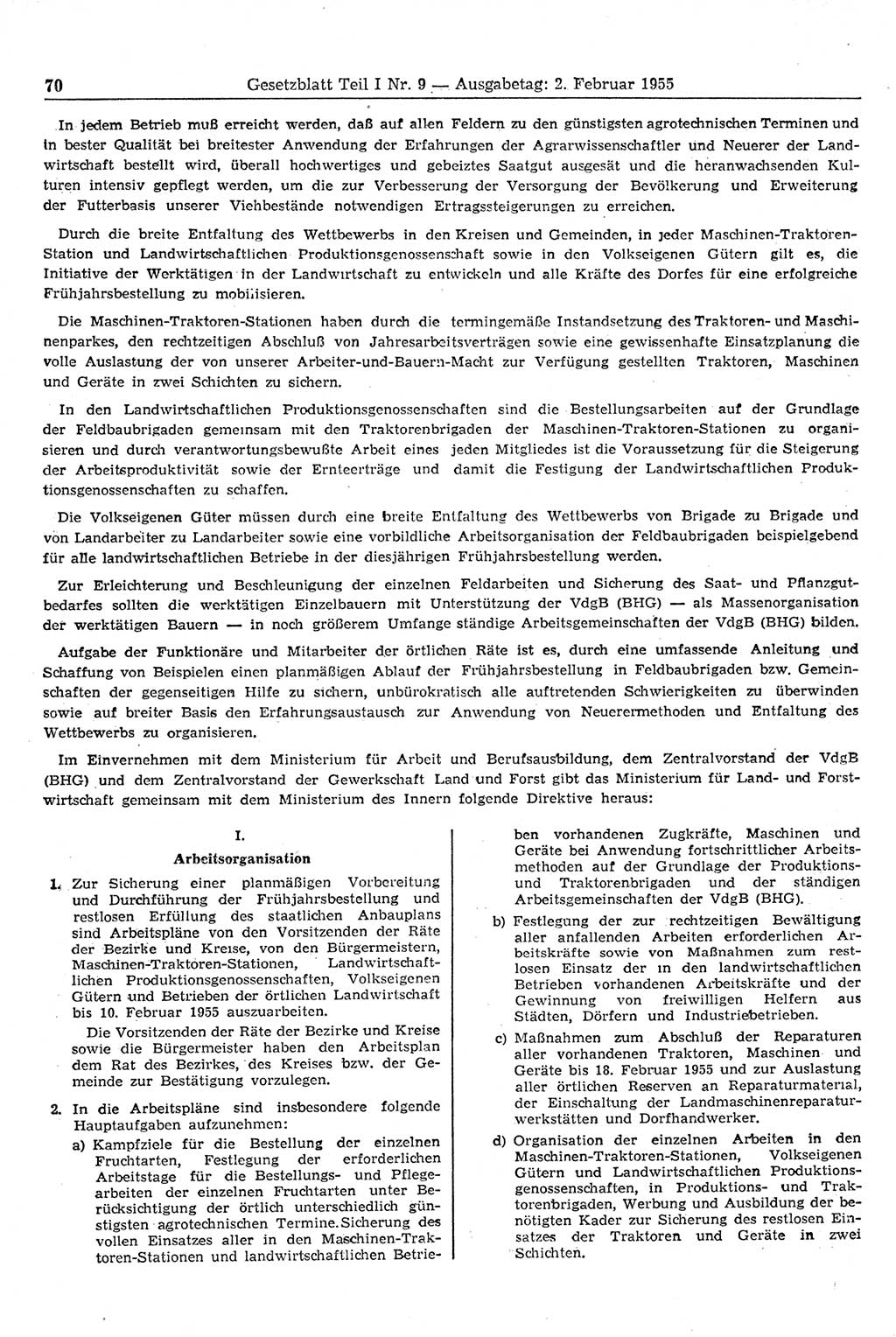 Gesetzblatt (GBl.) der Deutschen Demokratischen Republik (DDR) Teil Ⅰ 1955, Seite 70 (GBl. DDR Ⅰ 1955, S. 70)
