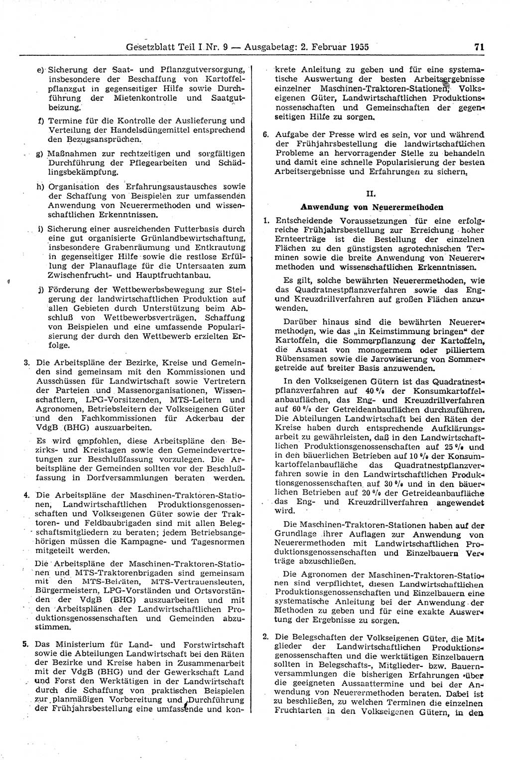 Gesetzblatt (GBl.) der Deutschen Demokratischen Republik (DDR) Teil Ⅰ 1955, Seite 71 (GBl. DDR Ⅰ 1955, S. 71)
