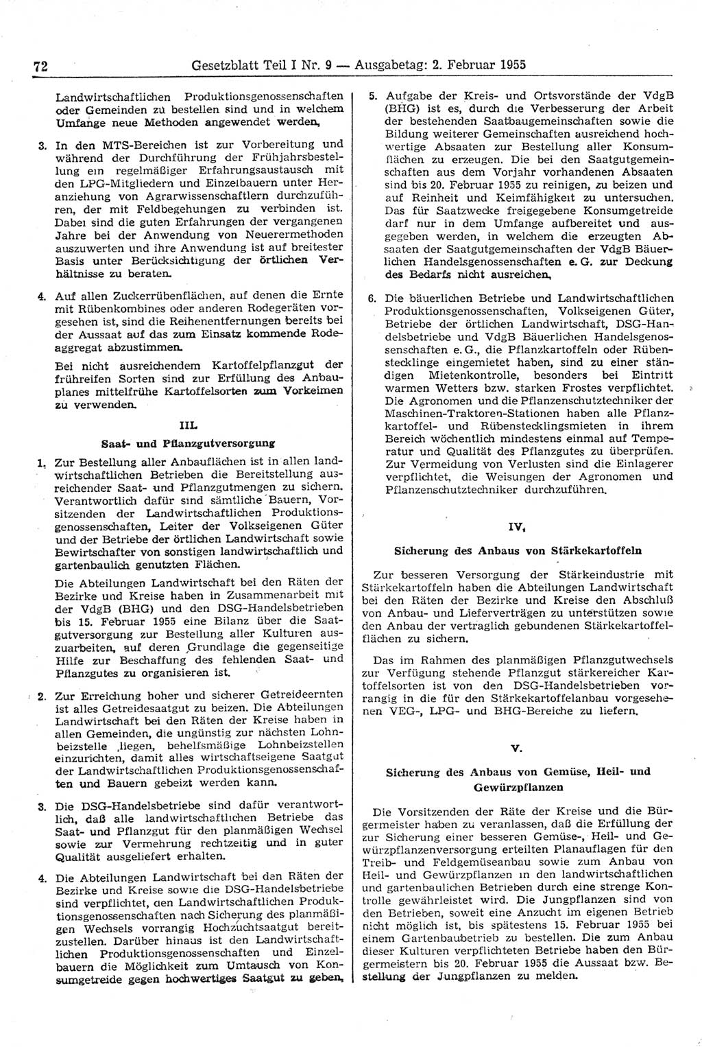 Gesetzblatt (GBl.) der Deutschen Demokratischen Republik (DDR) Teil Ⅰ 1955, Seite 72 (GBl. DDR Ⅰ 1955, S. 72)